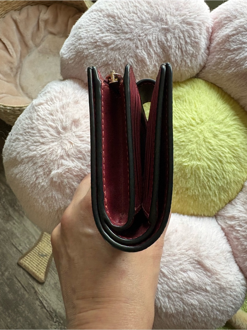 COACH Medium Corner Zip Wallet, Burgundy, Floral - Picture 5 of 9
